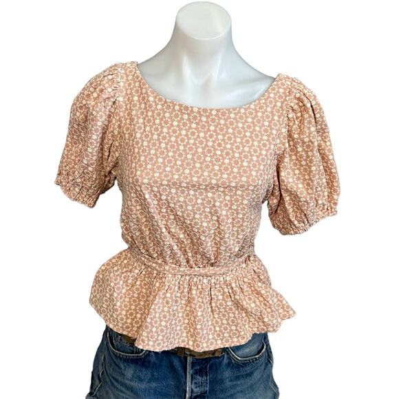 Line & Dot Pink Peasant Top MEDIUM Milkmaid Embroider Backless Puff Sleeve NEW - Picture 5 of 9